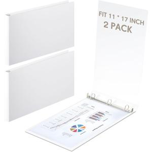 2 Pcs 11 x 17 Inch 3 Ring Binders 1 Inch Rings Heavy Duty View D Ring Binders Economy Holds 11" x 17" Paper for Artwork Blueprints, Office, Home, Work Places(White)