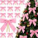 30PCs Pink Bows for Christmas Tree, 3.5 x 3.5 Inch Pink Velvet Bows Vintage Xmas Velvet Ribbon Bow Holiday Ornaments for Christmas Decoration Holiday Decor, Gift Wrapping and Wedding