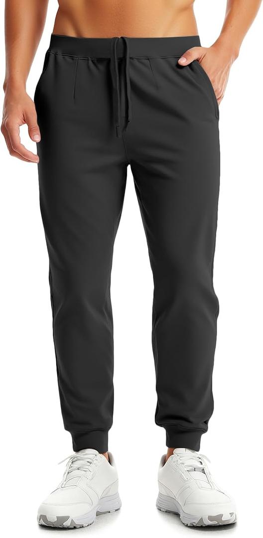 Aolesy Men's Joggers Sweatpants with Zipper Pockets Stretch Athletic Gym Pants for Workout, Running, Golf (Fleece & Regular) (Black, XXL)