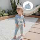 ZAXARRA Newborn Boy Stripe Romper Letter Embroidery Long Sleeve Round Neck Full Length Jumpsuit with Hat (Blue)