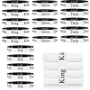 20 Pieces Bed Sheet Organizer Bands, Bed Sheet Size Label Bands for Linen Closet Organizers and Storage, Elastic Bedding Bands Labels for Organizing Bed Sheets (King Queen Twin Full)