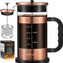 French Press Coffee Maker - 34 Ounce Classice Stainless Steel Coffee Press with 4-Level Filtration System, Heat Resistant Thickness Borosilicate Glass French Press Coffee Pot for Camping Travel Gift (Copper)