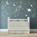 Space Wall Decal for Nursery, Outer Space Decor, Rocket Ship, Boy Room Decor, Planets for Baby Boys Nursery A37 (White)
