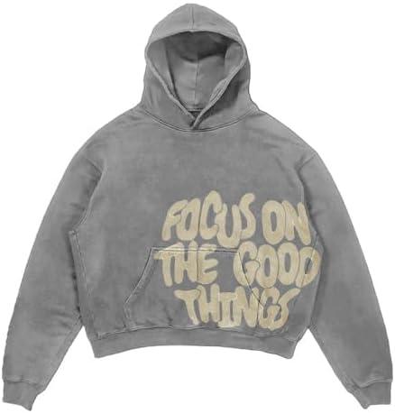 OATSBAS Men's Y2K Letter Print Hoodie Acid Wash Oversize Vintage Hoodies Hip-Hop Baggy Gothic Pullover Sweatshirt (X-Large, Grey)