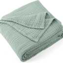 Carriediosa 100% Cotton Muslin Throw Blanket 70" X 80" Twin Size4-Layers Summer Gauze Throws for Bed CouchSoft Lightweight Breathable Linen Blankets Bedspread for Adults All SeasonSage Green