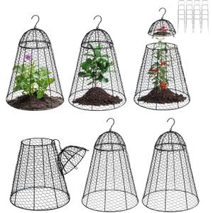 Garden Chicken Wire Cloche 6 Packs, Large Plant Protectors from Animals, 11.81" W x 15.35" H Rustproof Garden Cloches for Plants with Removable Top and Hook for Easy Pruning