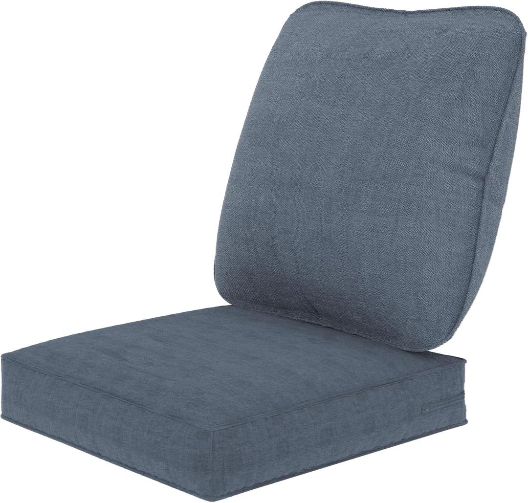 Outdoor Deep Seat Cushions 24 x 24 Inch Waterproof & Fade Resistant Replacement Patio Chair Cushions with Removable Cover (Nave Blue)