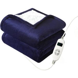 Heated Blanket Electric Throw 9 Hours Auto Off Throws 10 Heating Setting ETL Certificated Blankets Beige 5060 (Navy)