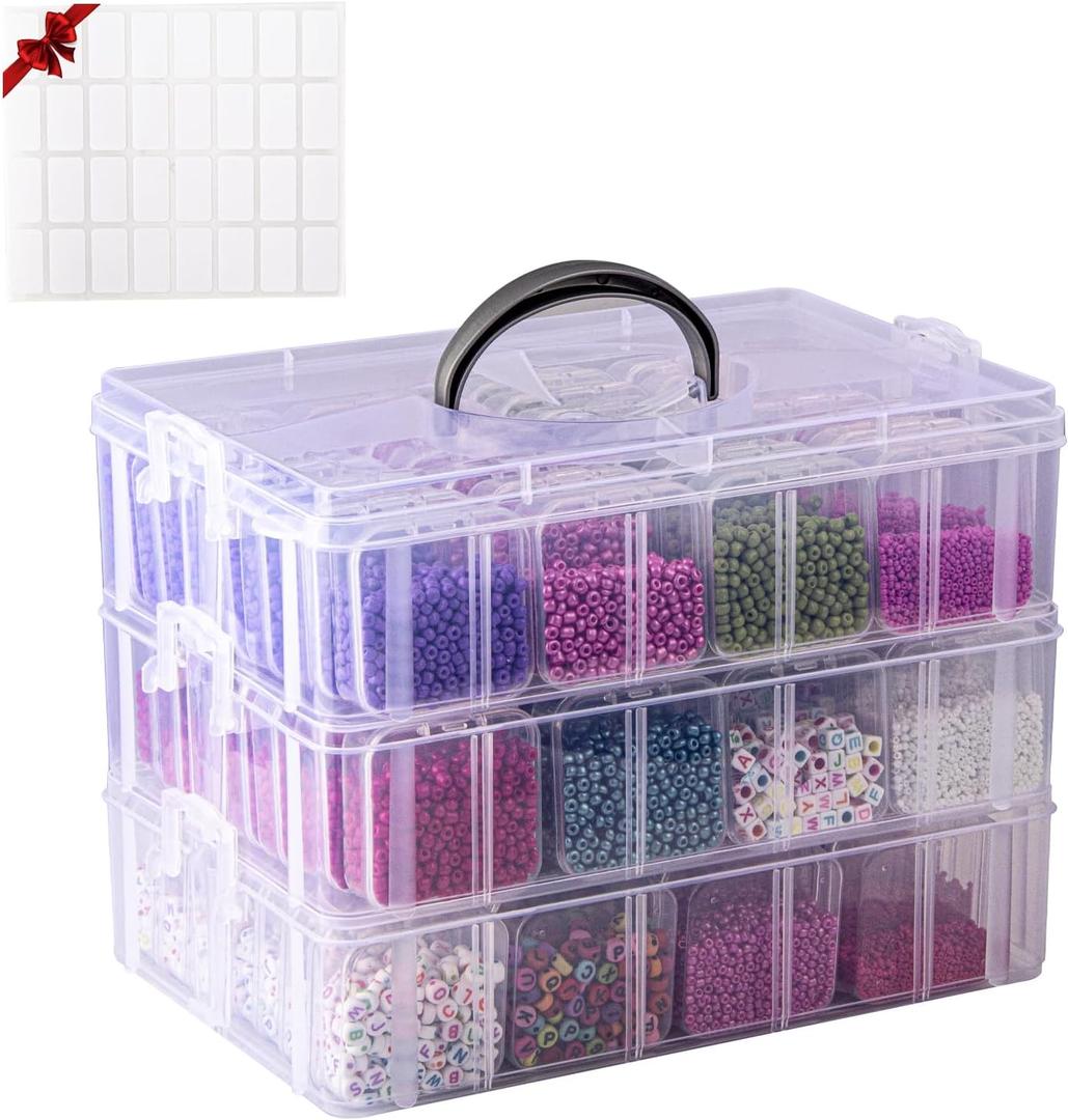 VTG Bead Organizer Box, 84 Pcs Small Organizers, 3-Tier Bead Storage Containers Portable Organizer and Storage Box Stackable Plastic Cases for Bracelet Making DIY Jewelry Nail Charms