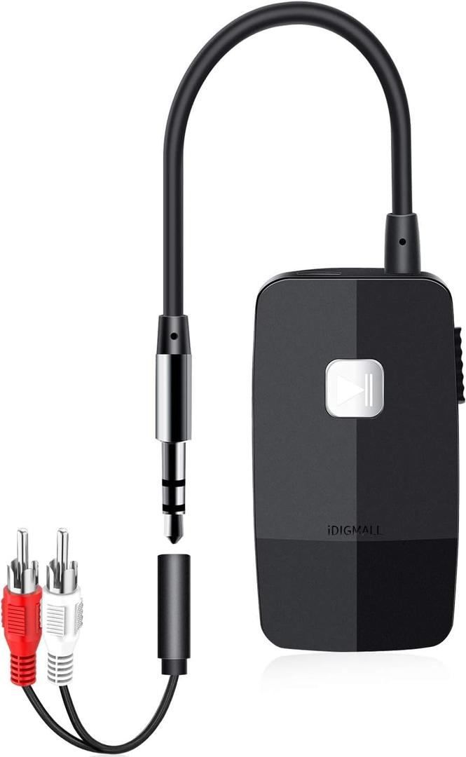 iDIGMALL Advanced Bluetooth 5.4 Receiver for Home Stereo, Wireless Audio Adapter for Wired Speaker Car Stereo Music Streaming with 3.5mm RCA Jack, 20 Hours Playtime, Easy to Slide ON/Off, Multi-Point
