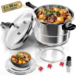 WantJoin Pressure Cooker Stainless Steel 4 Qt, Commercial Stove Top Pressure Cooker Pot Used for Pressure Foodie or Steaming, Compatible with Gas & Induction Cooker