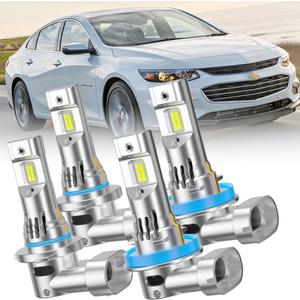 LED Headlight Bulbs Combo for 2013-2014-2015 Chevy Malibu, 9005 (HB3) High Beam & H11 Low Beam, 6000K White Super Bright LEDs, Plug and Play Replacement with Cooling Fan, Pack of 4