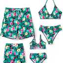 PATPAT Family Matching Summer Swimsuits: Mommy and Me Two Piece Swimsuits Beach Bikini Short Skirt Scarf Matching Bathing Suits - Mint Green, Women, XL