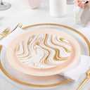 Plasticpro White Plastic Design Party Plates Premium heavyweight Elegant Disposable Tableware Dishes (64, Curve White & Gold - Pink)