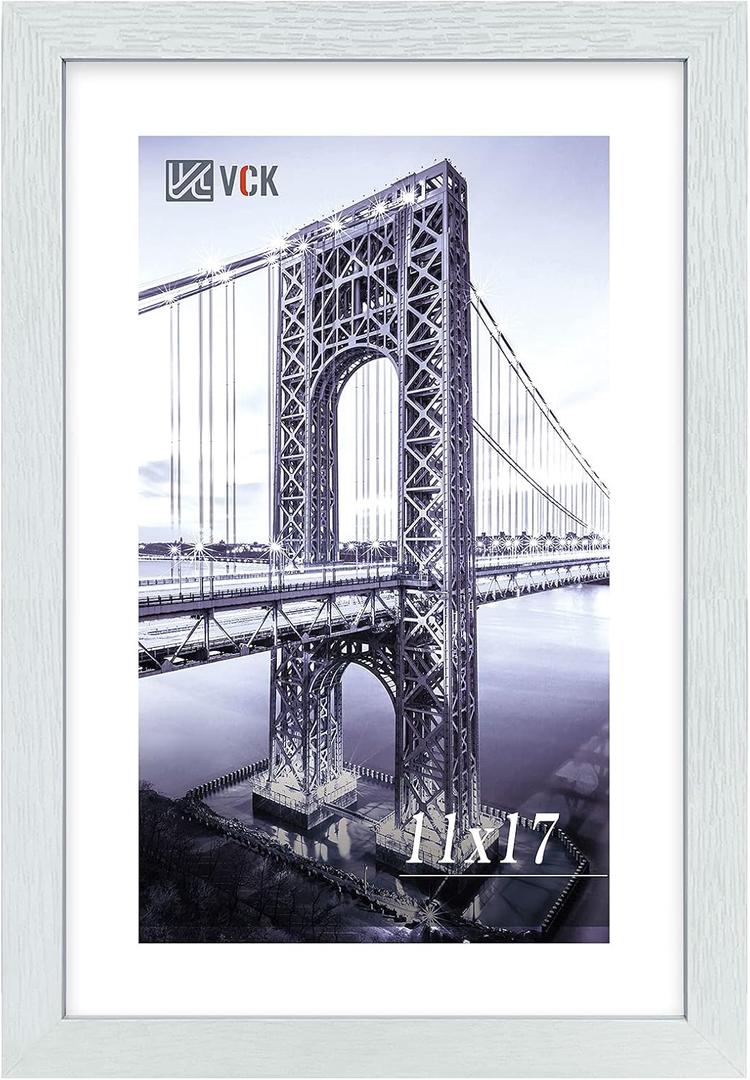 VCK Poster Frame 11×17 Inch Wooden Picture Frames White Certificate Frame with Plexiglass Wall Mounting Type for Gallery Office Home, 11X17