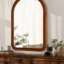 Arched Mirror 24 x 36 Inch,Walnut Brown Wood Rustic Bathroom Wall Mirror