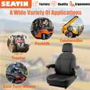 SEATIN Universal Tractor Seat, Comfortable Zero Turn Mower Seat with Adjustable Safety Belt Armrest Backrest Micro Switch for Forklift Skid Steer Loader Telehandler Dozer Excavator (Black)