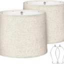 Lamp Shades Set of 2 – 𝟏𝟏.𝟔” 𝐓𝐨𝐩 𝐱 𝟏𝟐.𝟔” 𝐁𝐨𝐭𝐭𝐨𝐦 𝐱 𝟗.𝟖” 𝐇𝐢𝐠𝐡 Fits Harp-Style Bedside & Floor Lamp shades – 𝐃𝐫𝐮𝐦 𝐒𝐡𝐚𝐩𝐞 Easy Assembly (Ships Rolled Flat) (Beige, Medium)