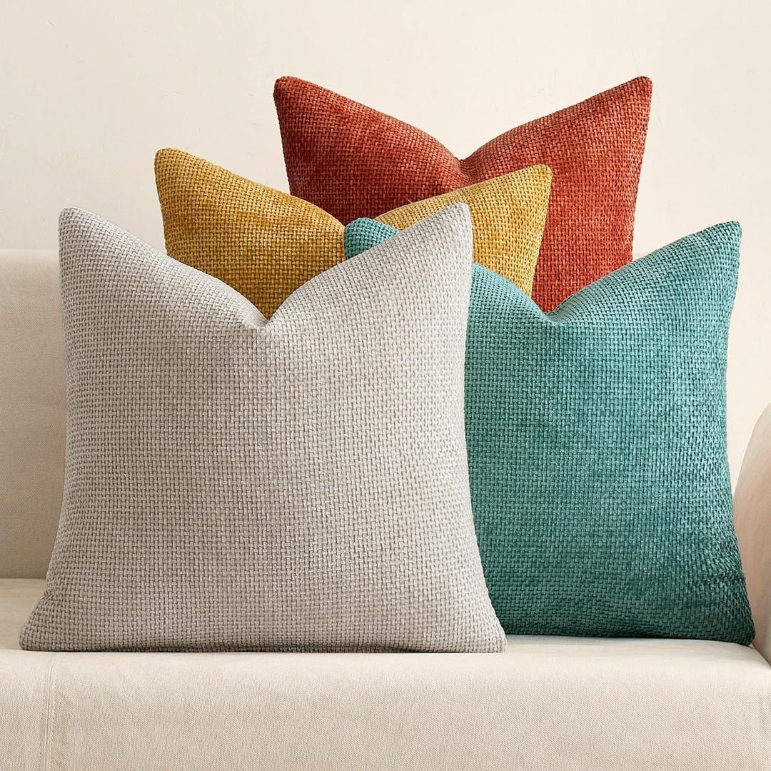 MIULEE Pack of 4 Couch Throw Pillow Covers 16x16 Inch Neutral Orange/Teal Soft Decorative Chenille Pillow Covers Farmhouse Accent Cushion Covers for Boho Home Decor Spring Sofa Bedroom Living Room MIULEE Pack of 4 Couch Throw Pillow Covers 16x16 Inch Neutral Orange/Teal Soft Decorative Chenille Pillow Covers Farmhouse Accent Cushion Covers for Boho Home Decor Spring Sofa Bedroom Living Room