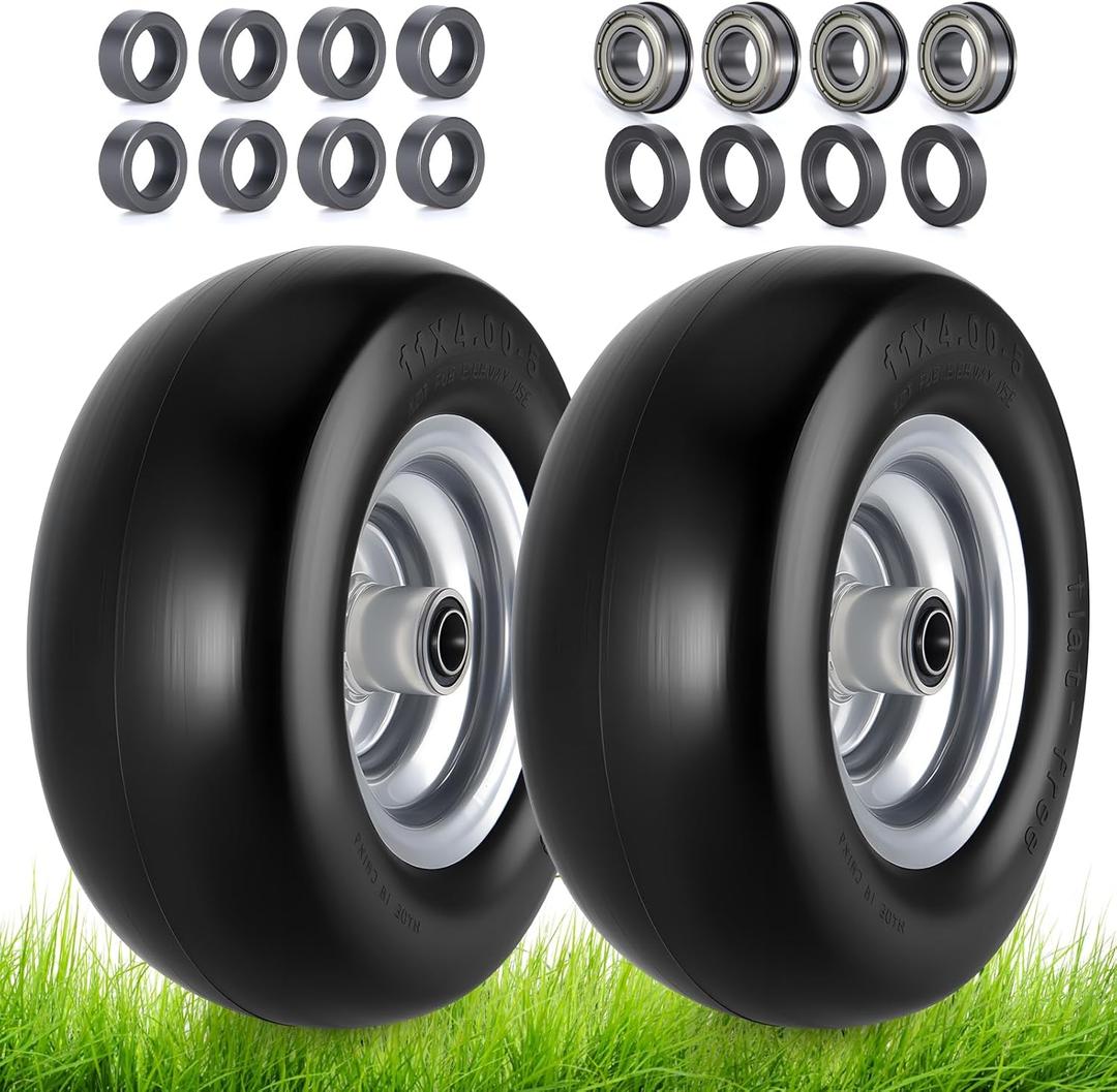 11x4.00-5 Lawn Mower Tires,11x4.00-5 Lawn Mower Tire Flat Free,11x4-5 Solid Tire With 3/4" and 5/8" Precision Bearing, 3.4"-5" Center Hub, 350Lbs,Fits Zero-Turn Mowers, Garden Tractors2 pack
