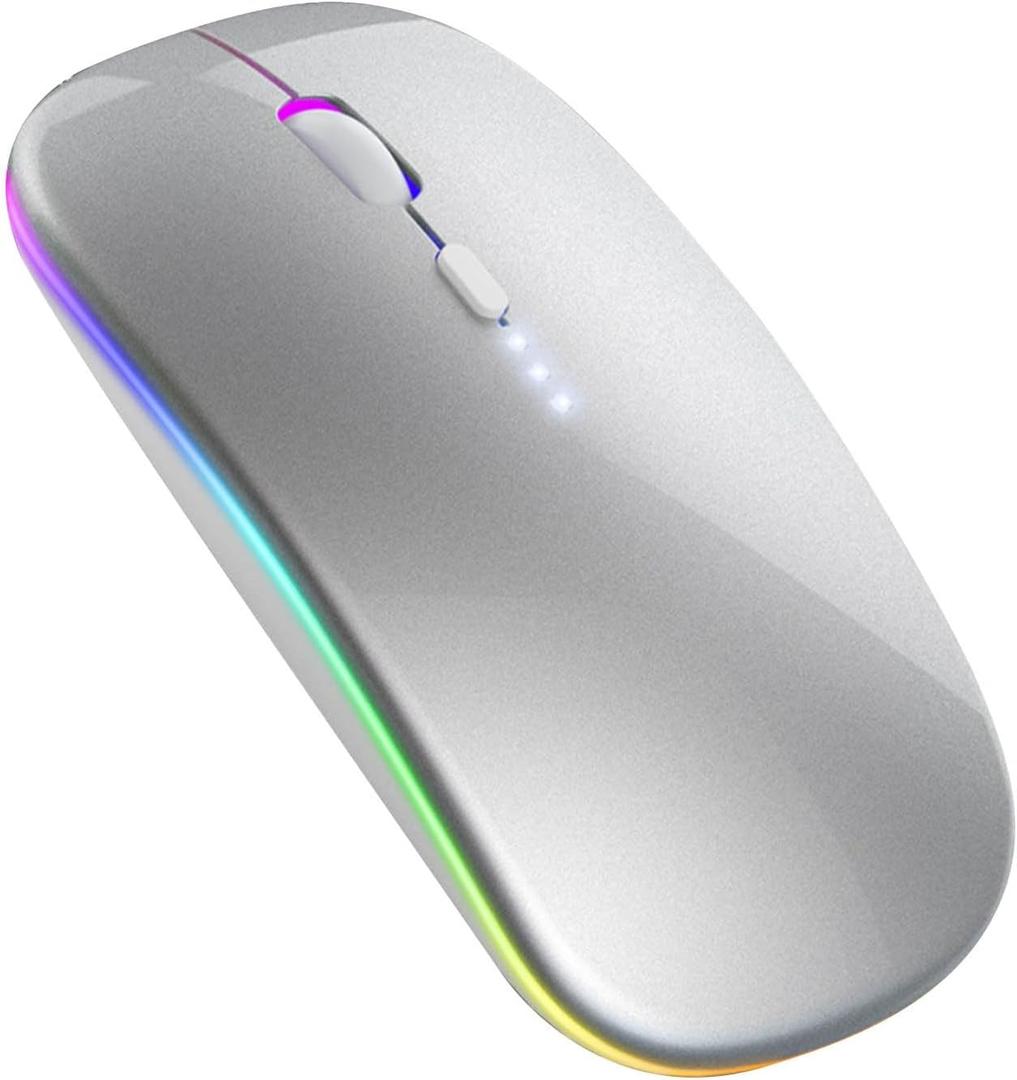 2.4G+BT5.2 Cordless Bluetooth Mouse, Wireless Portable Quiet Pc Mice, Power Display, Lightweight Ergonomic Mice for Laptop Pc Computer(Silver), 113x57x27mm