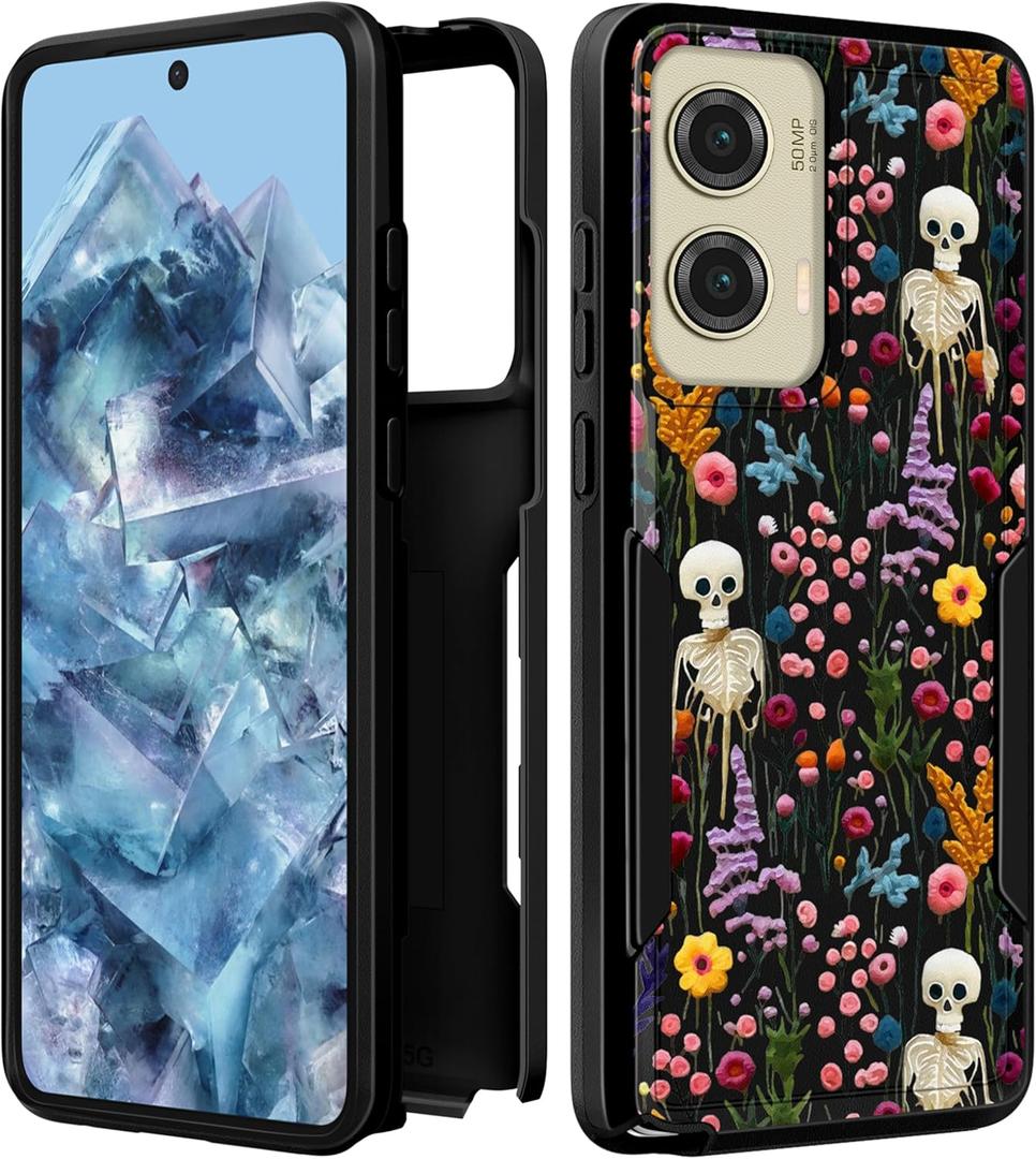 for Moto G Stylus 5G 2024 Case Women - Cute Girls Phone Cover Girly Aesthetic Design Skeleton Flower Heavy Duty Protective Shockproof Military Grade for Motorola Moto G Stylus 5G 2024 Cases