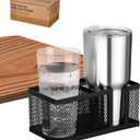 Clip On Desk Cup Holder Clamp  No Spill Cup Holder for Table, Bed, Chair  Large Adjustable Metal Drink Holder for Yeti, Hydro Flask, Starbucks  Mountable Cup Clip Attachment - Black (Black - 4" W Dual Cup)