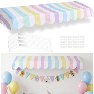 Tallew Waterproof Circus Awning Decor Farmers Market Decoration Pastel White 3D Striped Carnival Tent Awning Hanging Decor Party Supplies for Theme Celebration Wall Props