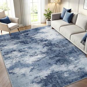 AMADA HOMEFURNISHING 5x7 Area Rugs for Living Room, Modern Abstract Washable Rug Neutral Soft with Non-Slip Backing & Low Pile Kids Rug for Resistant, Bedroom, Nursery Home Office, Dark Blue