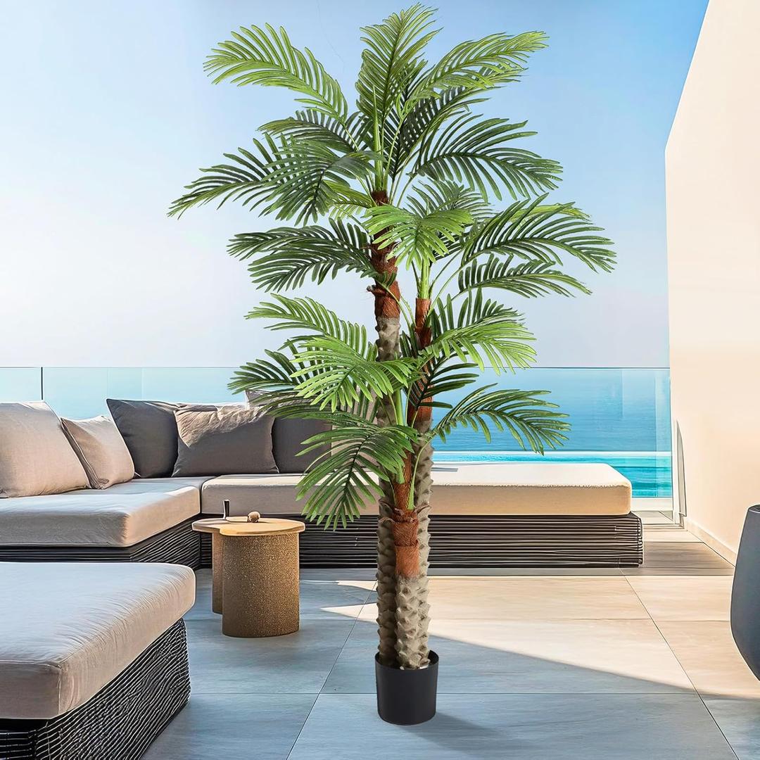 Giegxin 1 Pack 7 ft Artificial Palm Tree for Outdoor Tall Faux Tropical Triple Phoenix Palm UV Resistant Fake Plants in Pot for Outside Indoor Patio Pools Home Garden Office Porch Aesthetic Decor