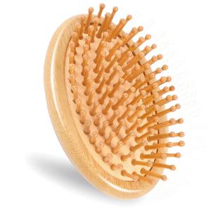Bamboo Hair Brush, Wooden Scalp Massage Comb Portable Anti-Static Hairbrush with Air Cushion and Round Ball Bristles, Mini Travel Hair Brush for Women and Men, No Handle Design