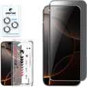 OneFish Women Fashion Privacy Screen Protector for iPhone 15 Pro Max [6.7 inch]+ Camera Lens Protector, Sparkling Diamond Bling Edge 9H Tempered High-Definition Glass