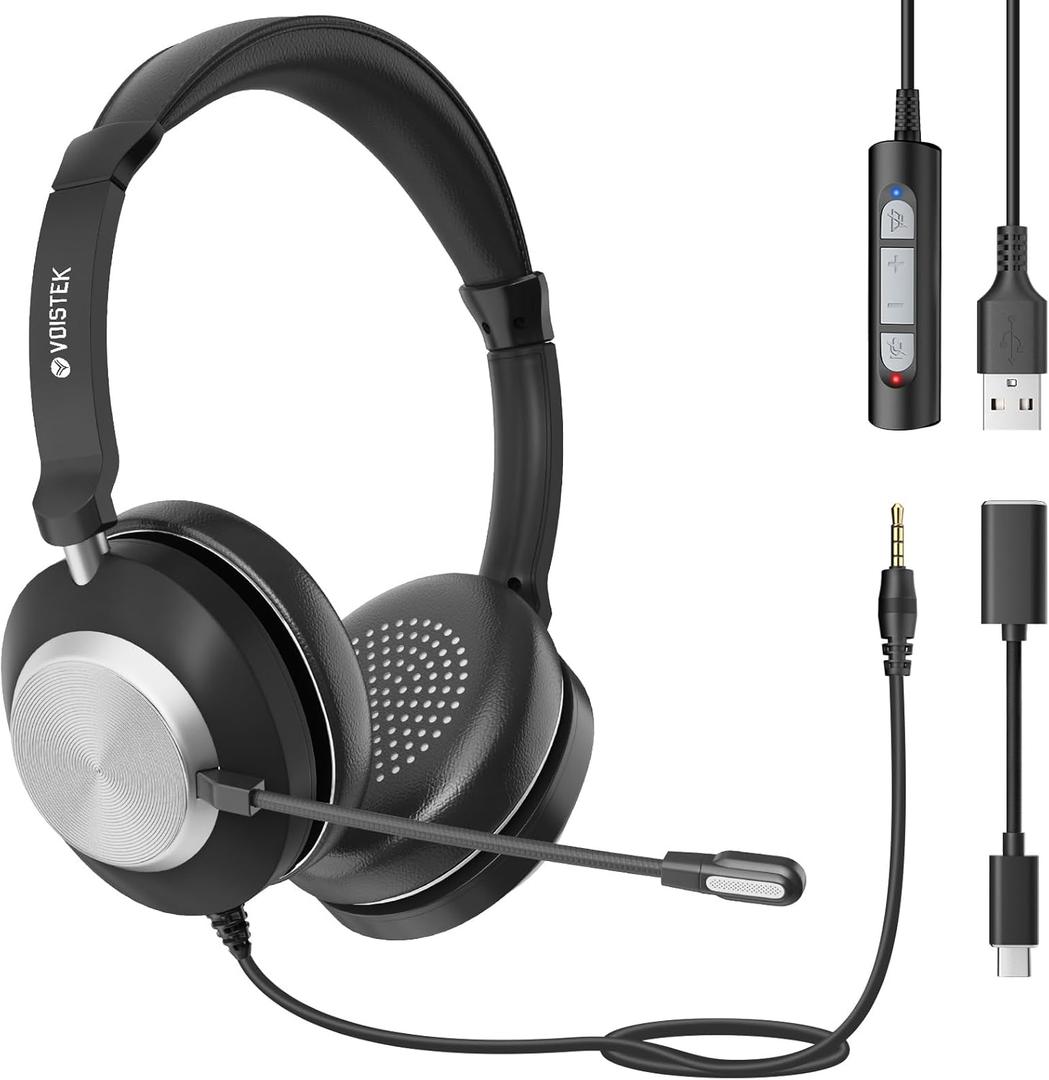 USB & 3.5mm Headset with Mic for Laptop PC,Wired On Ear Computer Headphones with Noise Cancelling Microphone,in-line Control for Office Work,Call Center,Video MeetingBlack