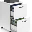 Sweetcrispy 2 Drawer Filing Cabinet White, Rolling Wood File Cabinets with Printer Stand Under Desk Storage Lockable Wheels, Home Office Organizer