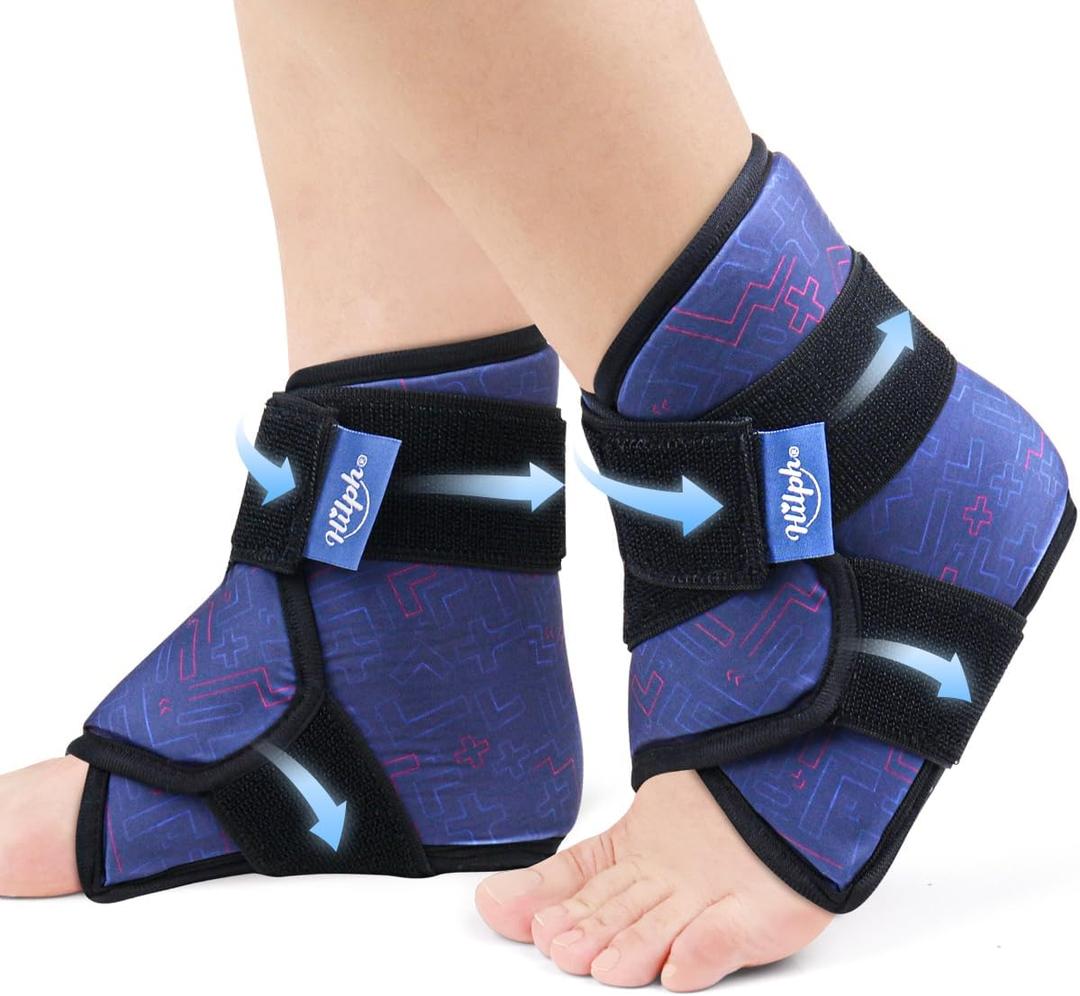 Hilph Ankle Heel Ice Pack Wrap for Swelling & Achilles Tendonitis, Reusable Foot Gel Ice Pack Wrap Hot Cold Compression Therapy for Sprained Ankle & Plantar Fasciitis Pain Relief (Blue, 2 Pack)