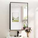 TokeShimi 24x36 Recessed Medicine Cabinet with Mirror Wall Mounted, Aluminum Alloy Black Mirrored Medicine Cabinet, Metal Beveled Mirror with Storage for Bathroom Vanity