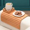 Bamboo Couch Tray & Armrest with Cup Holder - Versatile Drink & Snack Holder for Couch, Recliner, or Loveseat