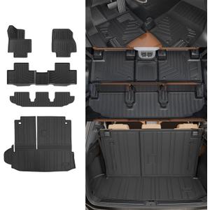 Rongtaod Floor Mat Compatible with 2020-2024 2025 Toyota Highlander Trunk Mat Cargo Mat Cargo Liner Back Seat Cover Floor Liner 2023 Highlander Accessories (Trunk Mat with Backrest Mat+Floor Mats)