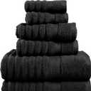 LANE LINEN 6-Piece Bath Towel Set  100% Cotton, Quick Dry, Zero Twist, Ribbed, Luxury Towels, Includes 2 Large Bath Towels, 2 Hand Towels, 2 Washcloths, Premium Everyday Use - Black