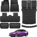 Floor Mats for Tesla Model Y Juniper 2025 2026 5-Seat with Bumper Guard All Weather Floor Mats for Tesla Model Y Juniper Accessories 2025 2026 TPE Trunk Mat with Backrest Mat Black