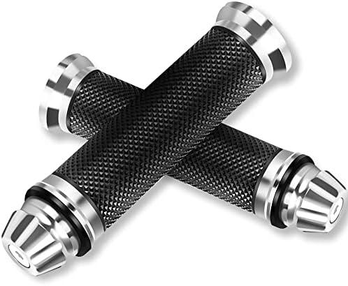 Motorcycle Gunmetal Rubber Hand Grip for 7/8" 22mm Handlebar Street Sport Dirt Bike with Billet Aluminum Bar End Cap
