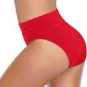 Tempt Me Women's High Waisted Bikini Bottom Tummy Control Ruched Bathing Suit Swim Bottom (Red, M)