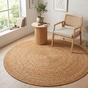 WeWove Handcrafted Jute Braided Rug 6 Feet Round - 100% Natural Jute Area Rug - Rustic Farmhouse Boho Accent Rug for Living Room Bedroom Kitchen Entryway Hallway Reversible Handwoven Floor Rug