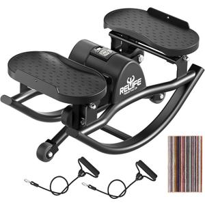 RELIFE REBUILD YOUR LIFE Rock Stepper Side to Side Rocking Fitness Stepper, Low-Impact Balance Board with Resistance Bands,Non-Slip Base for Full Body Workout, Fitness Machine Equipment at Home