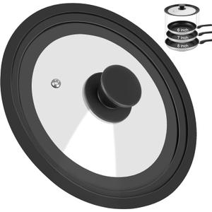 Universal Lid for Pots Pans and Skillets, Pan Cover Fit 6", 7", 7.8" Diameter Cookware, Silicone Replacement Pan Lid Pot Lids for Frying Pans, Cast Iron, Tempered Glass Lid
