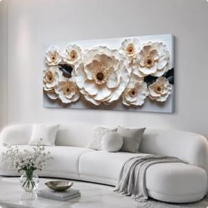 Floral Wall Art For Living Room Modern White Wall Decor Prints 24 X 48 Inch