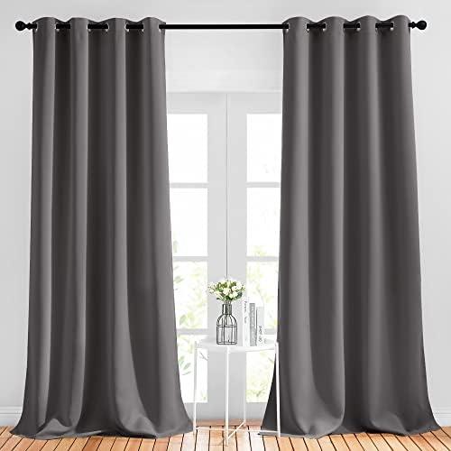NICETOWN Grey Bedroom Blackout 90 inch Curtains - Grommet Energy Saving Thermal Insulated Room Darkening Drapes Sound Dampening Window Treatments for Living Room (2 Panels, W52 x L90)