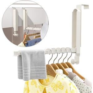 Over The Door Drying Rack, Foldable Over Door Hooks Hanger Laundry Hanging Coat Rack with 6 Groves, Space-Saving Over Door Organizer for Clothes, Coats, Hats, Bags, Towels (1 Pack, White)