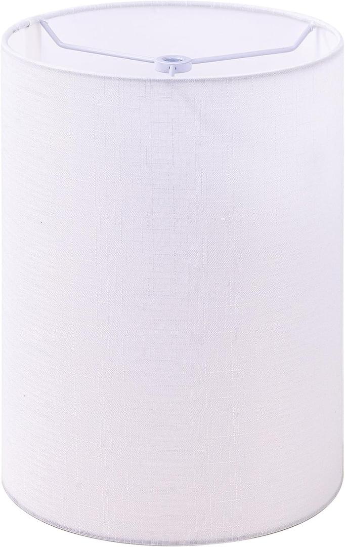 Wellmet White 8"x 8"x11" Lampshade, No Assembly Required, Classic Modern Lamp Shade for Table Lamp, Bedside Lamp, Floor Lamp, Fabric Drum Lampshade, Spider Fitter