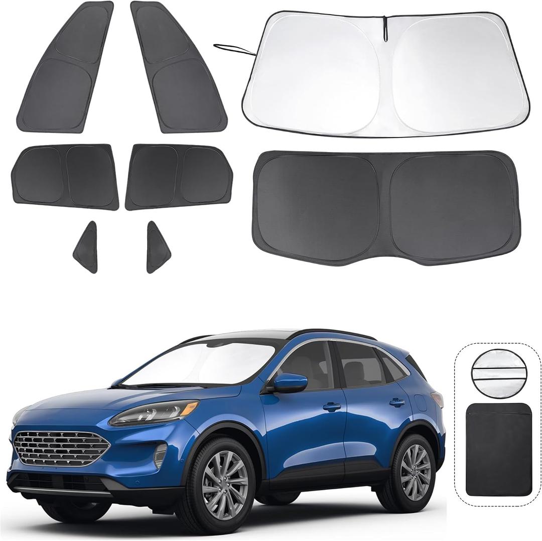 8PCS Windshield Sun Shade Custom Fit for 2020-2024 2025 2026 Ford Escape S, SE, SE Sport Hybrid, SEL, Titanium Accessories Foldable Sunshade Side Rear Window Shade Cover Full Set Privacy Protection